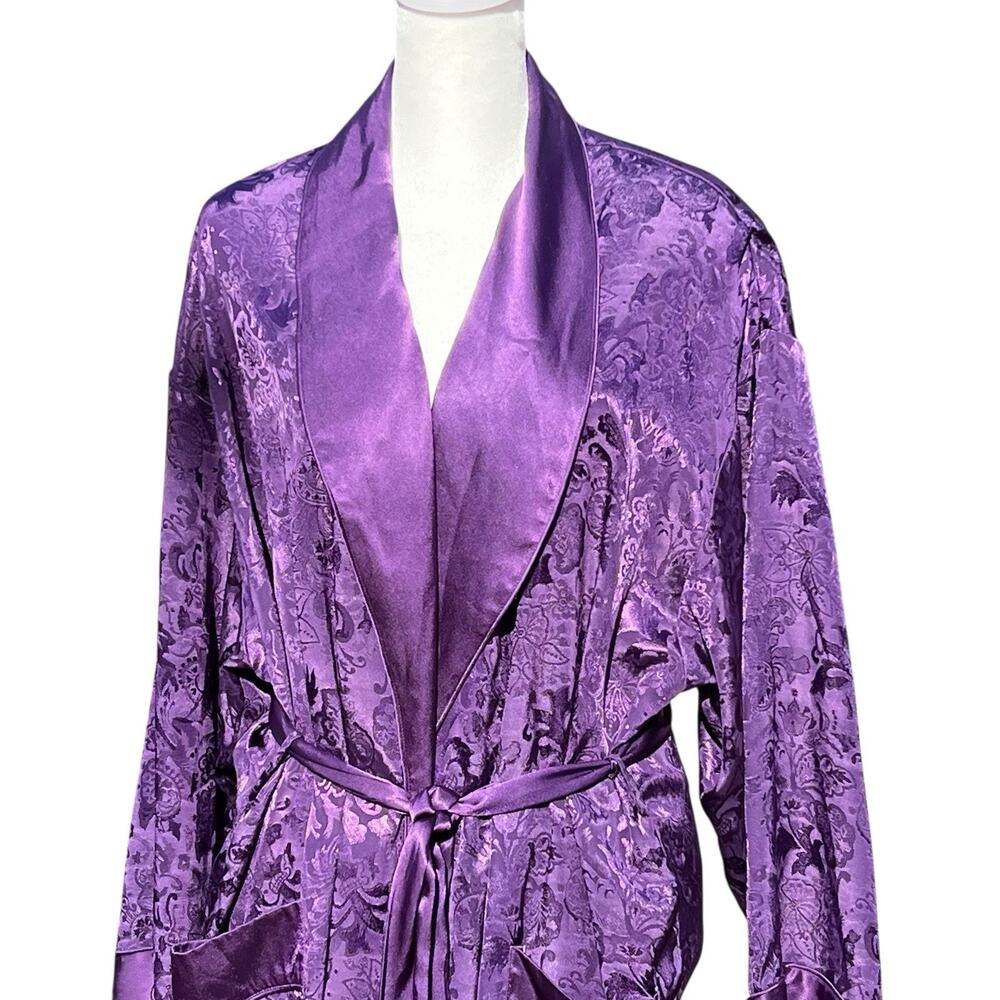 VTG Gold Label Victoria's Secret Purple Robe Belt Long Satin Pockets Pegnoir P/S